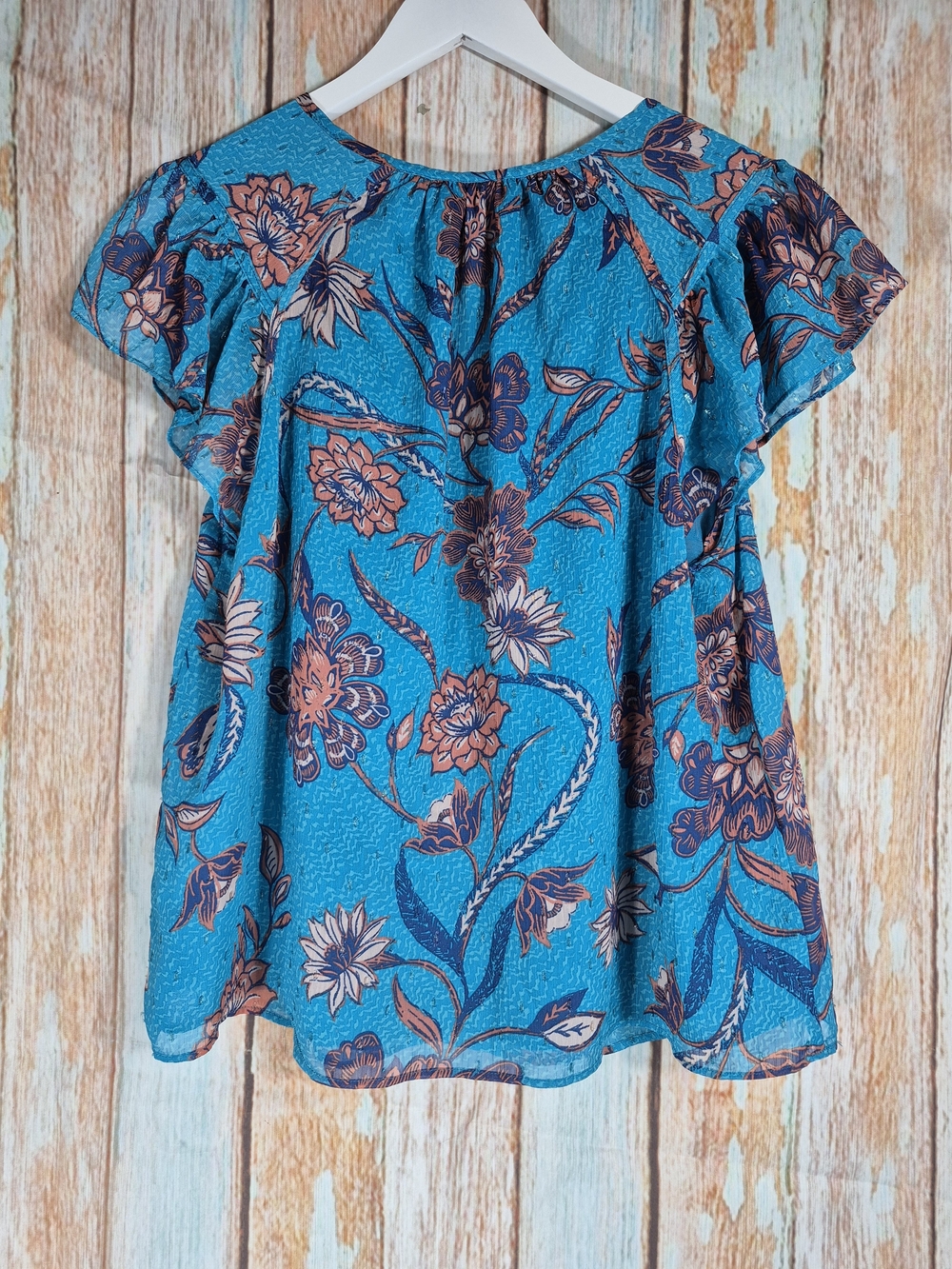 Joie Women's Katya Blue Floral V-Neck Flutter Sleeve Top Size M - Picture 2 of 3